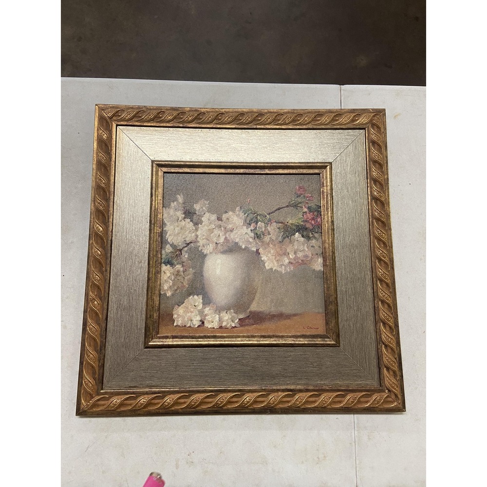 Signed Valeriy Chuikov Cherry Blossoms Ornate Framed Oil Painting 21.5INx21.5IN